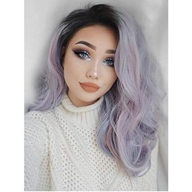 Imagem de Pkfinrd Perucas femininas europeias e americanas de cabelo encaracolado longo com várias cores tingidas, peruca de fibra química, preto, azul, ondulado, conjunto de cabelo fofo