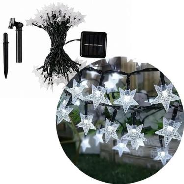 Imagem de Pisca Cordão Estrelas Solar Externo Jardim 5M 20LEDs Branco - Genérico