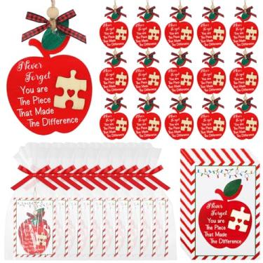 Imagem de Geelin 24 conjuntos de enfeites de Natal para professores 2025 ornamentos para professores com decoração de madeira de maçã, cartões, sacos de presente, sacos de presente personalizados, presentes de