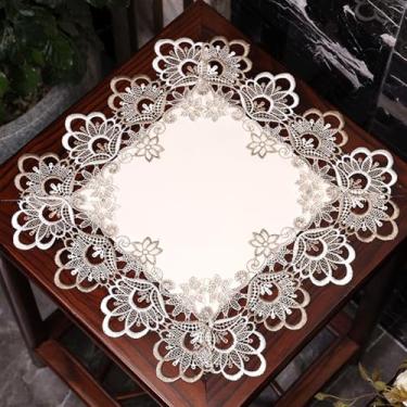 Imagem de Toalha de mesa quadrada de cabeceira de couro, capa de mesa de cabeceira de macramê, toalha de mesa lateral à prova d'água, antiderrapante, limpável, adequada para uso interno e externo, cozinha, sala