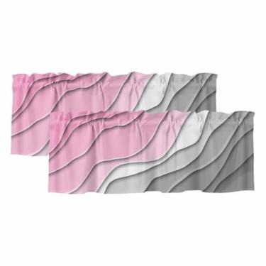 Imagem de Cortina de sanefa ombré rosa para janelas Kithchen rosa branco cinza gradiente moderno abstrato geométrico cortina bolso de varão sanefas para quarto/sala de estar/banheiro, 2 painéis, 137 x 45