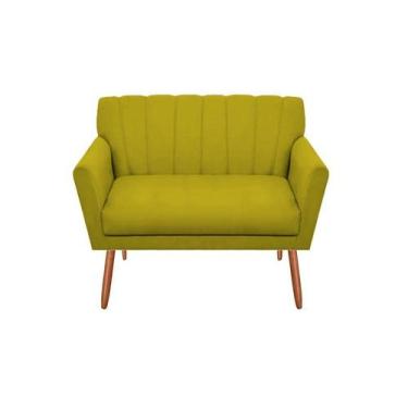 Imagem de Namoradeira Decorativa Cecília Couro Amarelo 2 Lugares Pés Madeira Mz 