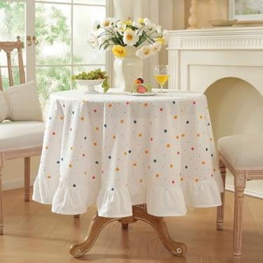 Imagem de HAIRUO Toalha de mesa branca de linho de algodão com bolinhas para festas de casamento, cozinha, piquenique, decoração de casa (branca, redonda, 119 cm)