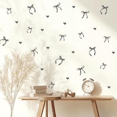 Imagem de sacinora 6 folhas de adesivos de parede de laço preto, adesivos de parede com estampa de laço de nó de amor, adesivos de parede removíveis de vinil para festa berçário quarto cozinha armário geladeira