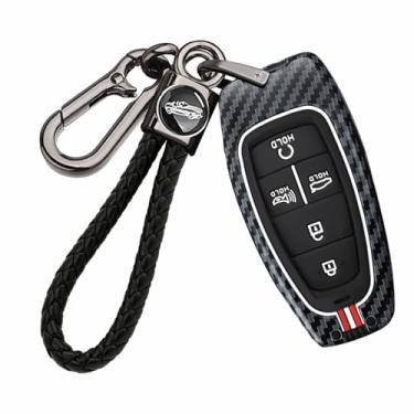 Imagem de ontto Capa de chave de carro adequada para Hyundai Key Fob Palisade Tucson Santa Fe Solaris Sonata Hybrid Nexo NX4 Iqniq 5 2020-2025, capa de controle remoto de chave padrão de carbono, 5 botões