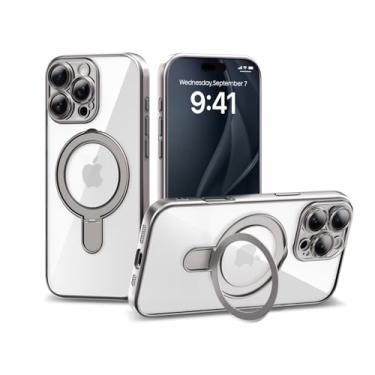 Imagem de IAIYOXI Capa magnética invisível para iPhone 16 de 6,1 polegadas [compatível com Magsafe], capa protetora de corpo inteiro, capa fina transparente com suporte para mulheres, homens e meninas, cinza