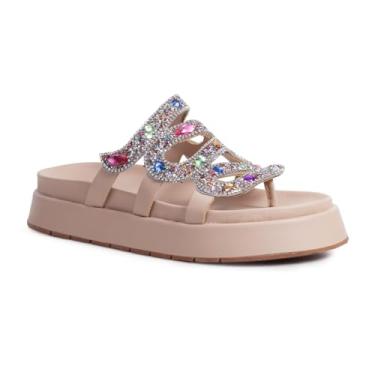 Imagem de Sandália Papete Flatform Feminina com Pedraria Artesanal Plataforma Confortável Sofisticada Elegância Para Looks Casuais Fashion (Multicolor, BR, Adulto, Numérico, 40)