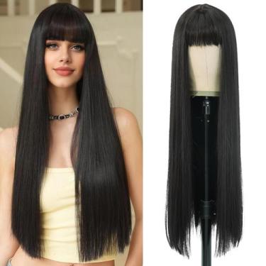 Imagem de Peruca 7JHH WIGS longa reta natural preta com franja
