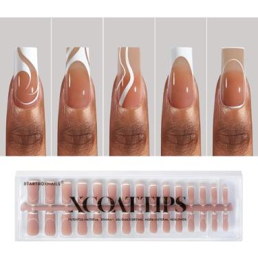 Imagem de Press on Nails Bartbox French Tip XCOATTIPS Short Coffin - BTArtbox