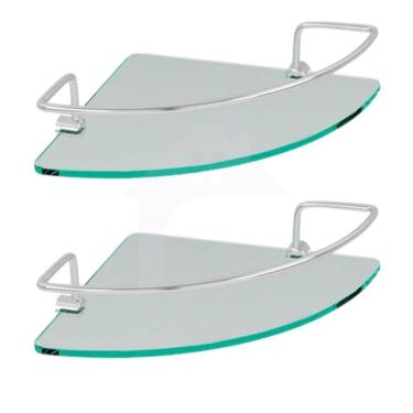 Imagem de Kit 2 Porta Shampoo De Canto Cromado Base De Vidro Temperado