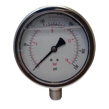 Imagem de Manômetro Reto 100mm Inox 1/2'' Glicerina - MR 100 IMP. INOX - TAUANA