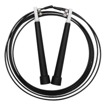 Imagem de Generic Corda de pular rápida com fio de aço, cabo confortável, ajustável, 360°, giratória, com rolamento de esferas, para treino esportivo, Preto