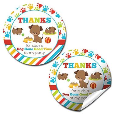 Imagem de Etiquetas adesivas para festa de aniversário de cachorrinho de agradecimento, 40 adesivos de círculo de festa de 5 cm da AmandaCreation, ótimo para lembrancinhas de festa, selos de envelope e bolsas