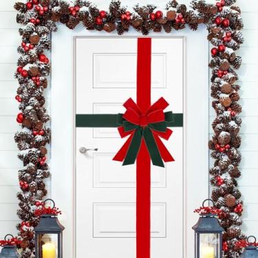 Imagem de Sursurprise Decorações de laço de veludo vermelho verde para porta da frente, laço de Natal grande, embrulho de casamento para chá de bebê para armário de lareira, estação festiva, decoração de