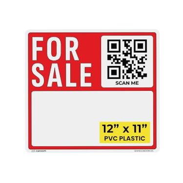 Imagem de Placa de carro para venda de 30,5 cm x 28 cm (pacote com 1) - À prova de intempéries e resistente. Também é ótimo para imóveis, negócios e todos os veículos. Anuncie seus itens on-line I app incluído