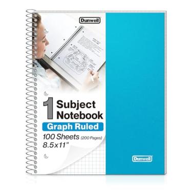 Imagem de Dunwell Caderno de papel milimetrado 21 x 28 cm (azul) capa de plástico, 100 folhas (200 páginas), quadrados 4 x 4, 1 caderno espiral de papel milimetrado, grade de 1/10.2 cm, divisor de bolso, fácil