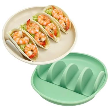 Imagem de Pesilo Conjunto de 2 suportes de tacos de silicone, 24 cm reutilizáveis com 4 divisórias para taco rígido e macio, seguro para lava-louças, micro-ondas, suporte de tortilha para servir em festas