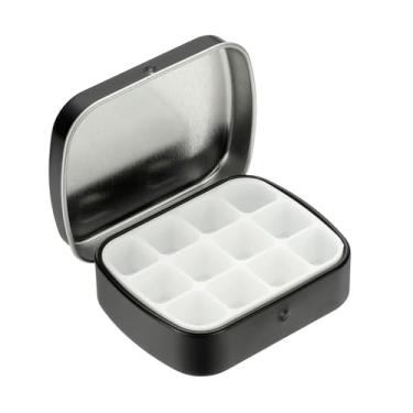 Imagem de PATIKIL Mini caixa de lata de tinta de 12 poços, mini caixa de paleta de estanho de aquarela vazia para viagem, armazenamento portátil de tinta de metal para tinta a óleo acrílica guache, preta