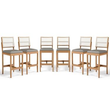 Imagem de Kit Com 6 Banquetas Milena Madeira Maciça Assento Estofado Encosto De Tela Sintética