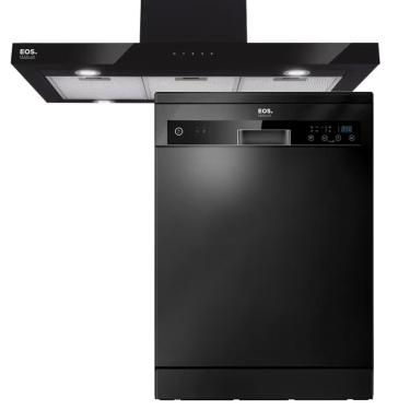 Imagem de Kit Cozinha EOS Premium All Black Coifa de Ilha 90cm ECO90ITDP + Lava-Louças 14 Serviços ELL14P 110V