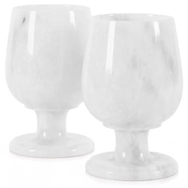 Imagem de Radicaln Taça de vinho mármore de 12,7 cm, branca, feita à mão, elegantes taças de champanhe para vinho tinto, conjunto ideal de 2 copos para tequila