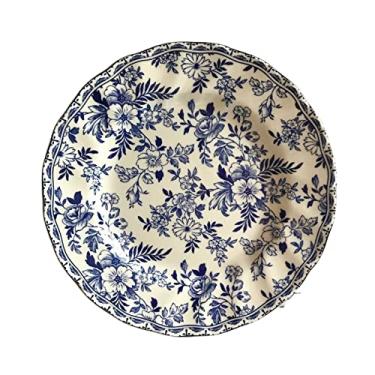 Imagem de SUNESA Prato de serviço azul e branco prato de jantar de cerâmica vintage prato de bife prato de sobremesa casa restaurante café sobremesa prato pequeno vintage pratos de jantar redondos (cor: 003)