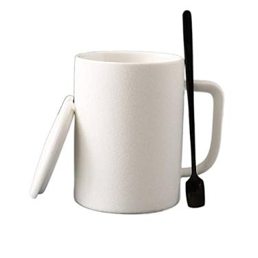Imagem de GRFIT Caneca 350ML/440ML Caneca de cerâmica fosca europeia com tampa colher cerâmica grossa retrô café da manhã xícara de aveia caneca de café (cor: B)