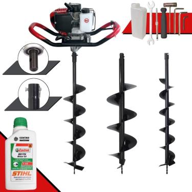 Imagem de Perfurador de Solo Profissional Anmax GD520-B À Gasolina 2,2HP de Potência 52cc 7.000rpm + Conjunto de Brocas 80x10, 80x15 e 80x20 + ÓLEO STIHL 2T