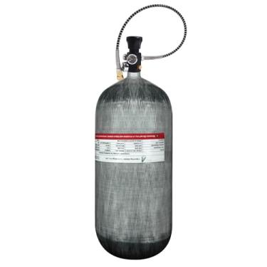Imagem de TUXING Tanque de ar HPA de paintball de fibra de carbono 12L/732ci (não DOT), válvula de calibre duplo do sistema de ar PCP 4500psi 61 cm mangueira de alta pressão com dupla desconexão rápida