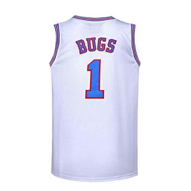 Imagem de BOROLIN Camiseta juvenil de basquete nº 1 Moive Space Jerseys Bugs para crianças roupas de festa hiphop dos anos 90, Branco, M
