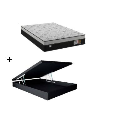 Imagem de Cama Box Baú Casal Preto Colchão Alfa Molas Ensacadas 138x188 - Plumatex