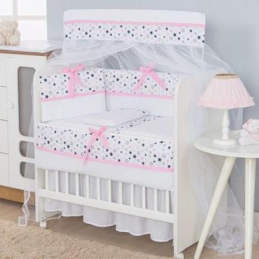 Imagem de Kit Mini Berço 08 peças Estrela Rosa - carinha de anjo