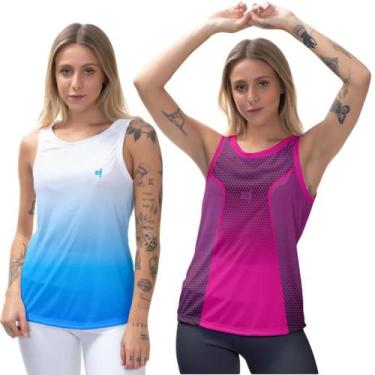 Imagem de Kit 2 Blusas Regata Feminina Academia Pilates Dry Tecido Leve Proteção