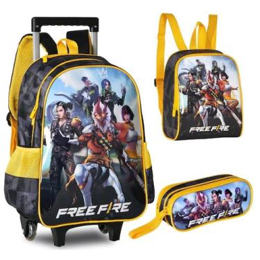 Imagem de Kit Mochila de Rodinhas com Capuz Oficial FREE FIRE FR2494K - Clio