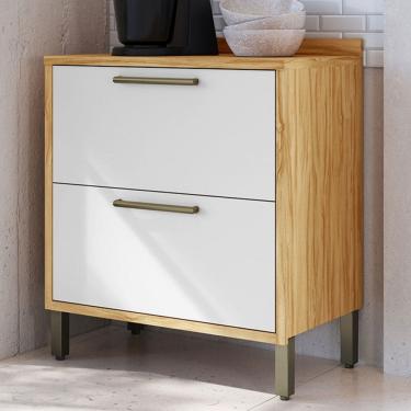 Imagem de Balcão de Cozinha 80 Cm Syrah 1 Porta 1 Gaveta 100% Mdf Amêndoa/Branco - Rio Doce