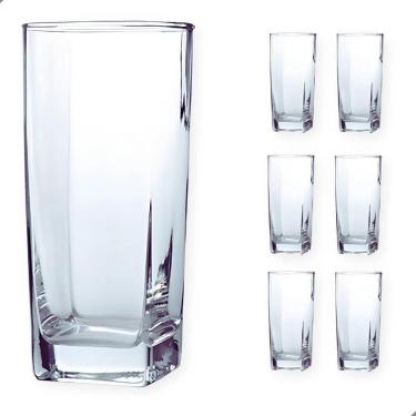 Imagem de Jogo De 6 Copos De Vidro Alto 320Ml Quadrado Suco Agua Ms Va