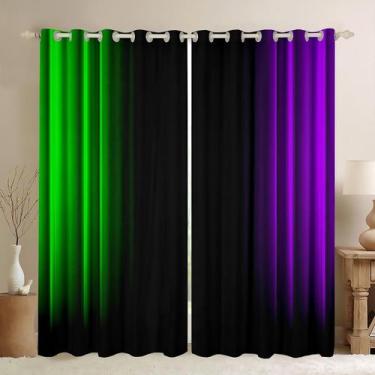 Imagem de Cortinas de janela Feelyou Abstract Ombre Green Purple 2 painéis