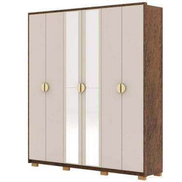 Imagem de Guarda-roupa Casal 100% Mdf 6 Portas Com Espelho Bolonha Imbuia Fendi 