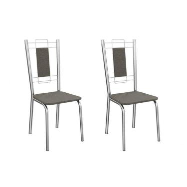 Imagem de Kit 2 Cadeiras Sala Jantar Florença 2c005cr Aço 2 Un Cromado-linho Escuro - Kappesberg