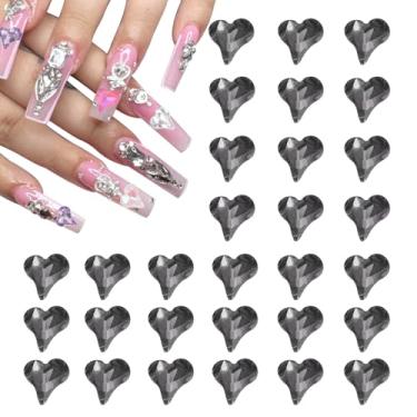 Imagem de Generic 30 peças 3D coração pingente de unhas cristais pedras 12 x 13 mm torto em forma de coração arte strass para dia dos namorados decoração faça você mesmo joias, cinza