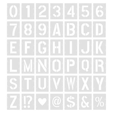 Imagem de 42 peças de estênceis de letras, 5 cm, reutilizáveis, de plástico, números, símbolos, números, artesanato, estênceis para pintura, projetos de arte faça-você-mesmo, decoração