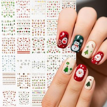 Imagem de 30 folhas de adesivos de unhas de Natal - decalques de floco de neve e árvore, arte de unha autoadesiva, adesivos de decoração faça você mesmo para manicure e scrapbook