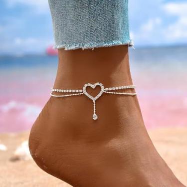 Imagem de Tornozeleira de coração de strass para mulheres, elegante corrente de cristal cintilante, acessório de joias de luxo para sandálias ou saltos