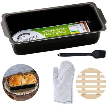 Imagem de Forma De Pão Média 1,3L + Luva + Pincel + Descanso De Panela