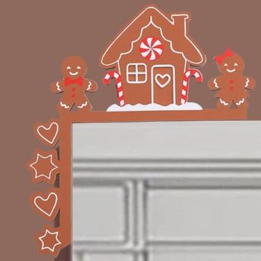 Imagem de Placa de canto de porta de Natal para sala de estar, quarto, escritório, exterior, interior, moldura, Natal, pão de gengibre, festa, festa, casa, porta, canto esquerdo, decoração