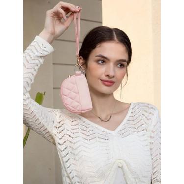 Imagem de Carteira feminina com zíper, carteira, portátil, porta-moedas, pequena, feminina, bolso para moedas, rosa, Carteira com chaveiro