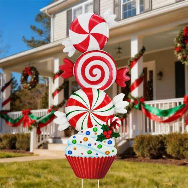 Imagem de YNGFIL Decoração de Natal ao ar livre, estacas de madeira para jardim de pátio, decoração de pátio ao ar livre, presentes de jardim, bolos doces, sobremesa, divertida, estacas de madeira Jenga