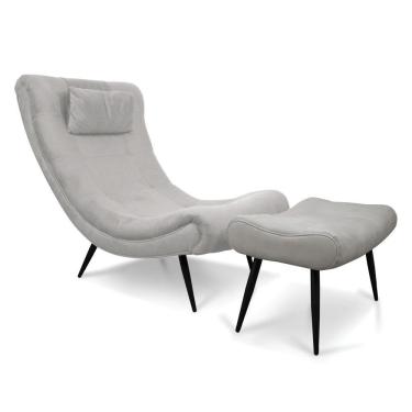 Imagem de Kit 01 Poltrona E 01 Puff Sher Suede Pés Palito De Ferro - D'rossi Cor Cinza