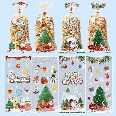 Imagem de 50 sacos de presente de Natal – Sacos de Natal para biscoitos de celofane para biscoitos, petiscos, guloseimas e doces (12,4 cm x 27 cm)