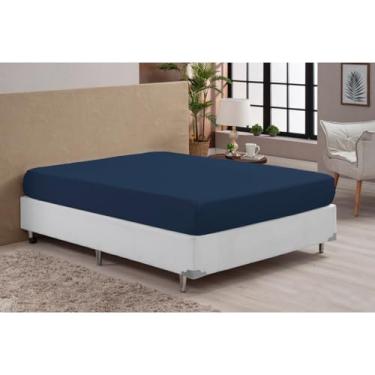 Imagem de Lençol Queen Avulso com Elástico Algodão Fios Toque Macio e Alta Durabilidade (AZUL MARINHO)